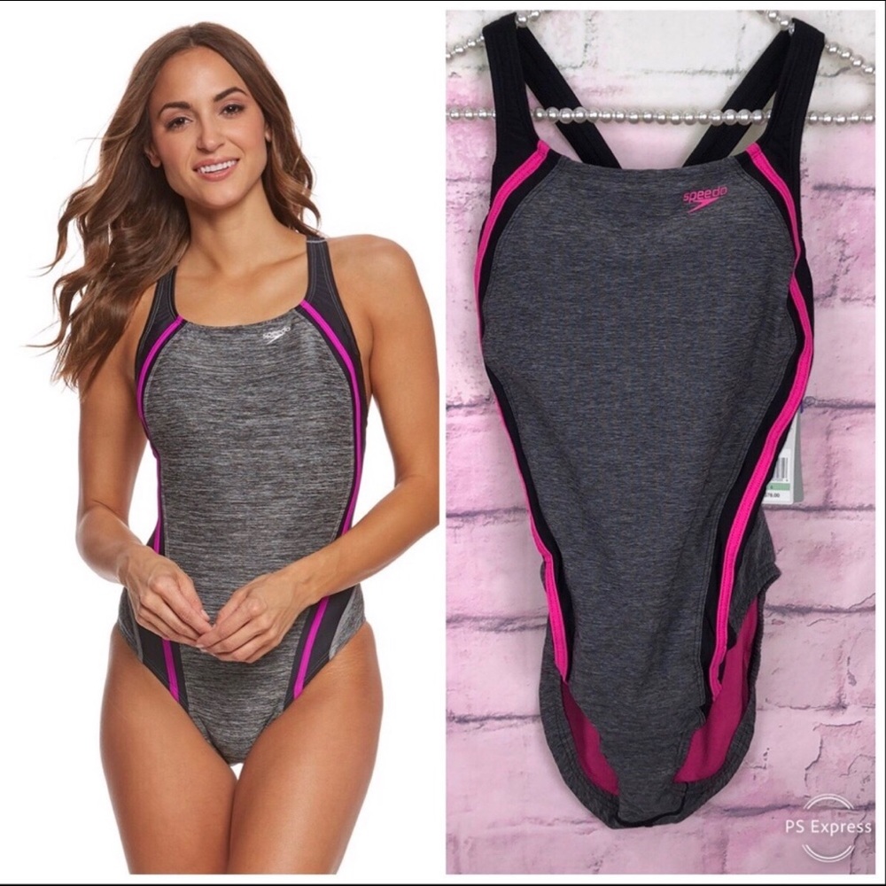 NWT Speedo Womens One Piece Swimsuit Heather Gray